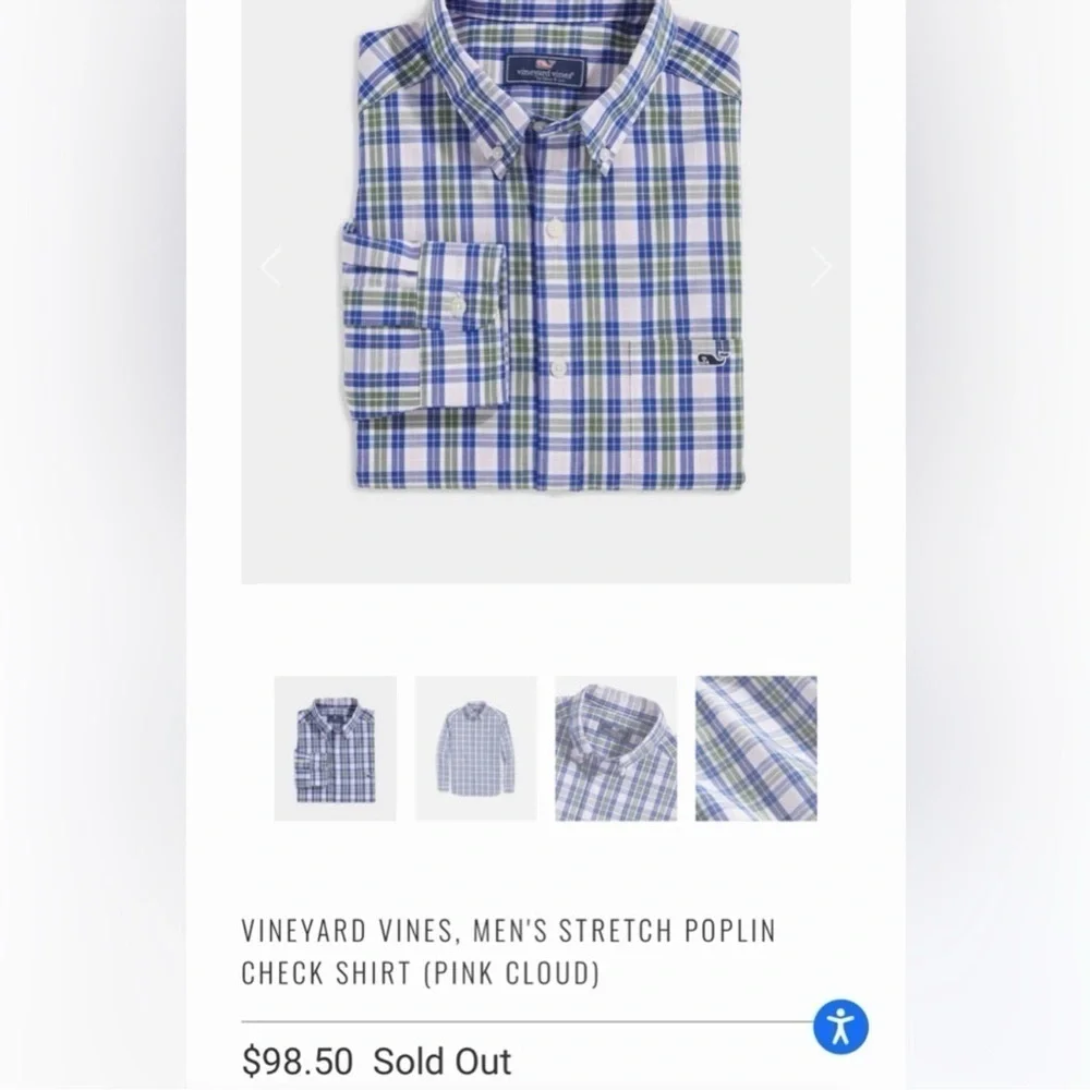 Vineyard Vines Men’s Stretch Poplin Check Button Down Shirt Blue Cloud Size XXL
